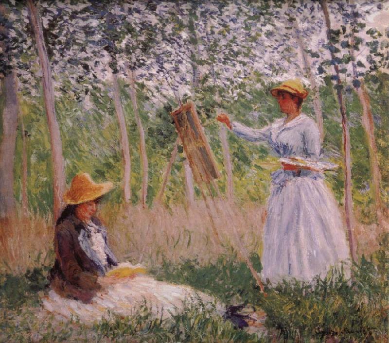 Claude Monet Suzanne Reading and Blanche Painting by the Marsh at Giverny China oil painting art